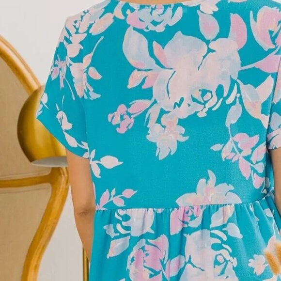 BiBi Floral Crinkle Shirred Ruffle Detail V‎ Neck Dress - Picture 9 of 16